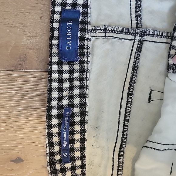 Talbots Black And White Plaid Pants High Waist Straight Leg Plus Size 16 - Picture 2 of 6